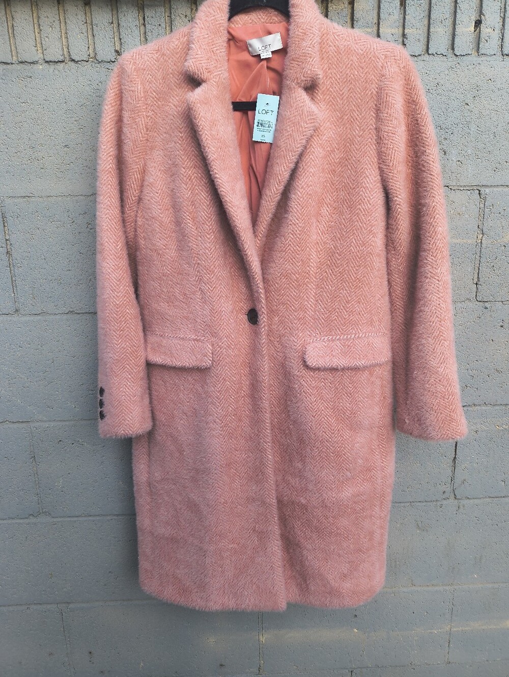 NWT The LOFT Pink Herringbone Melange Wispy Coat